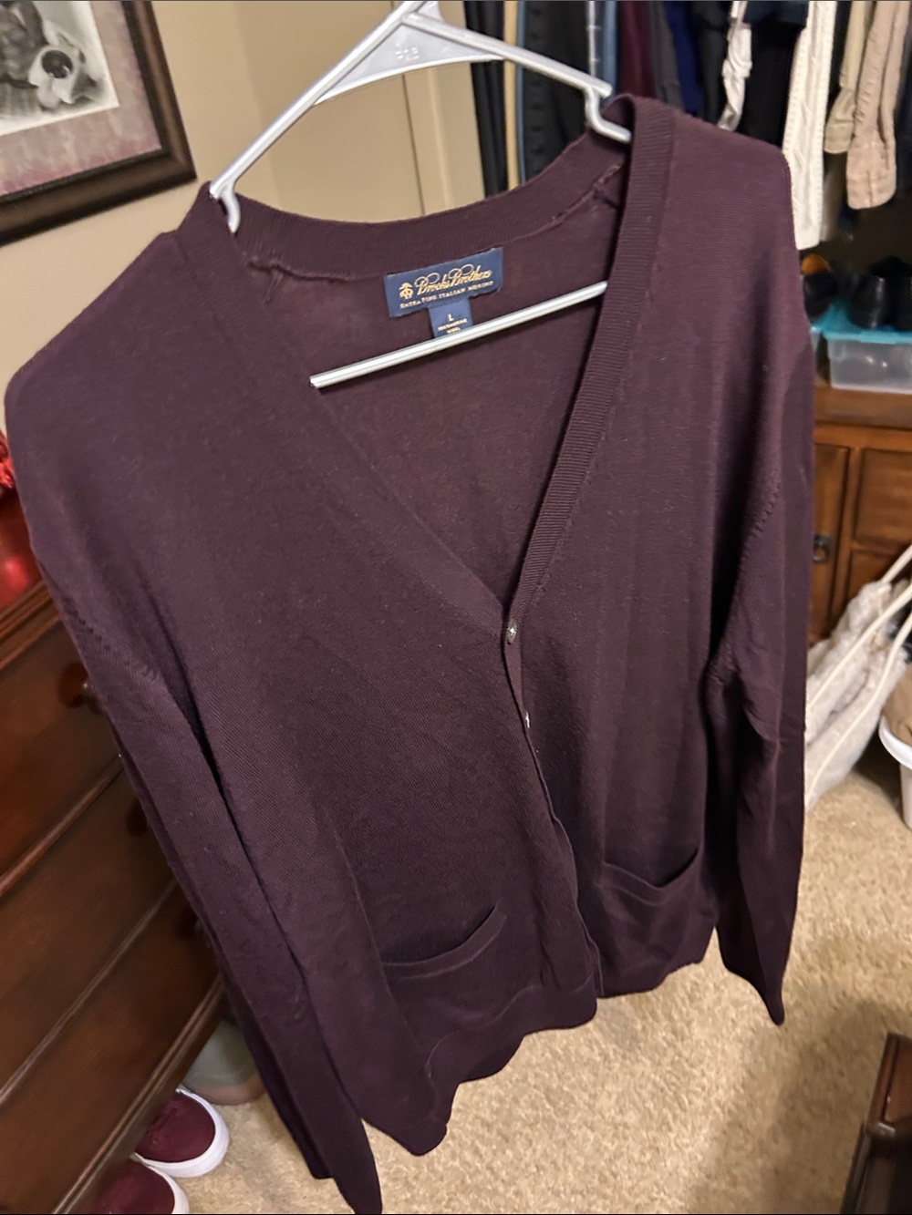 Brooks Brothers Plum V-Neck Cardigan Sweater